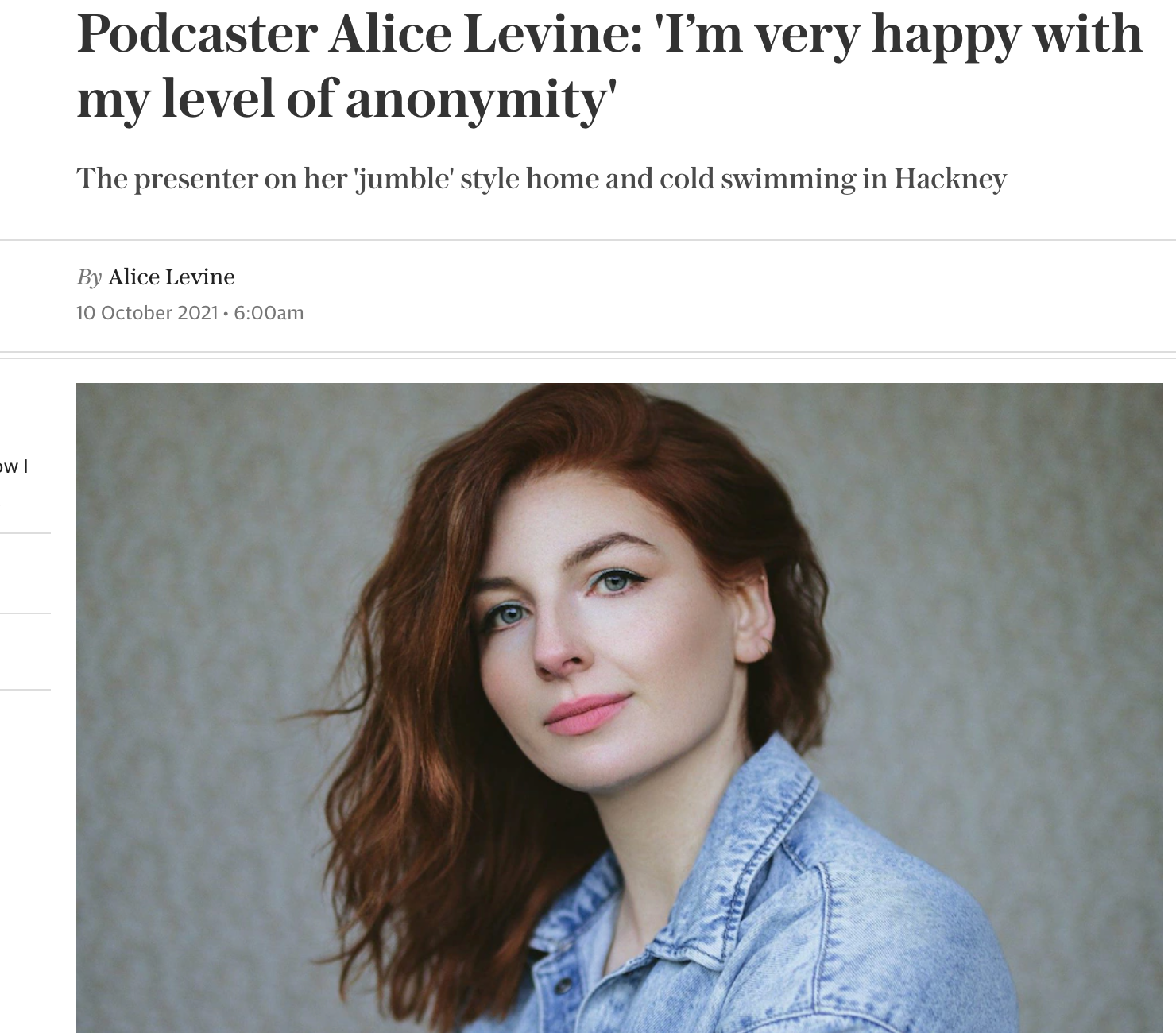 Alice Levine: 'I’m very happy with my level of anonymity'