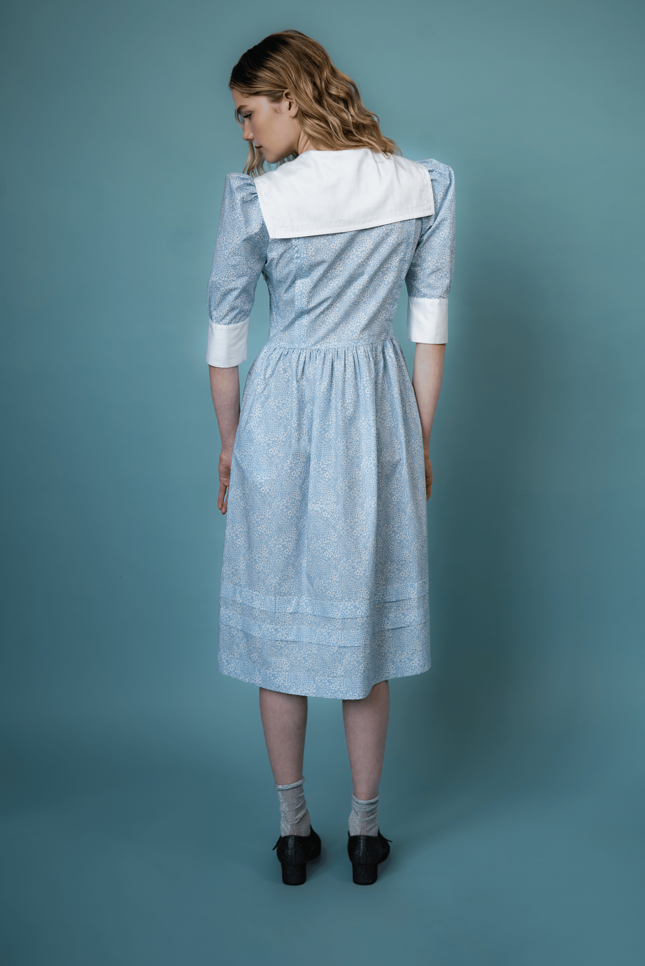 Shop Wendy Dress Light Blue Liberty Print Mid Sleeve