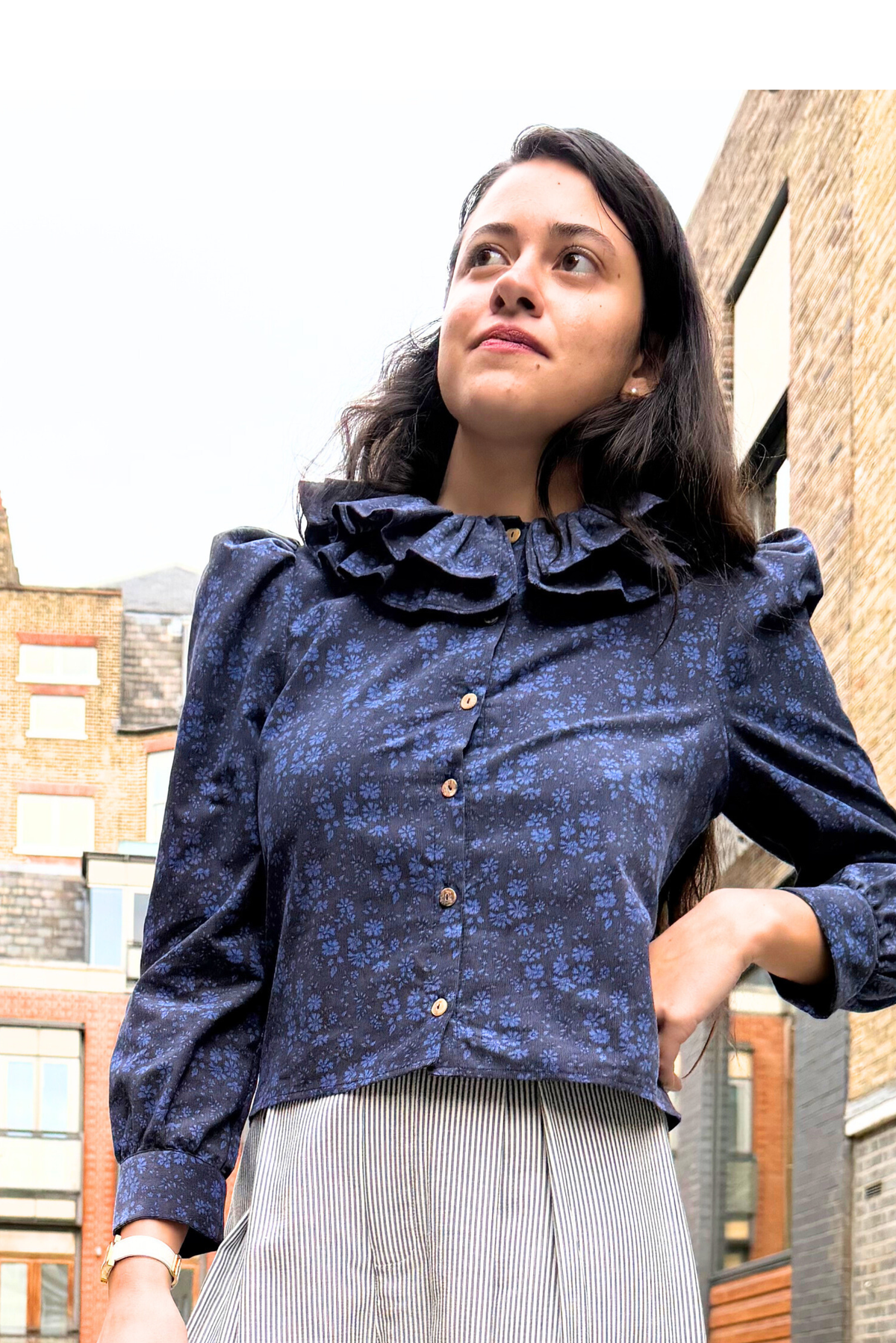 Pierrot Blouse - Navy Needlecord