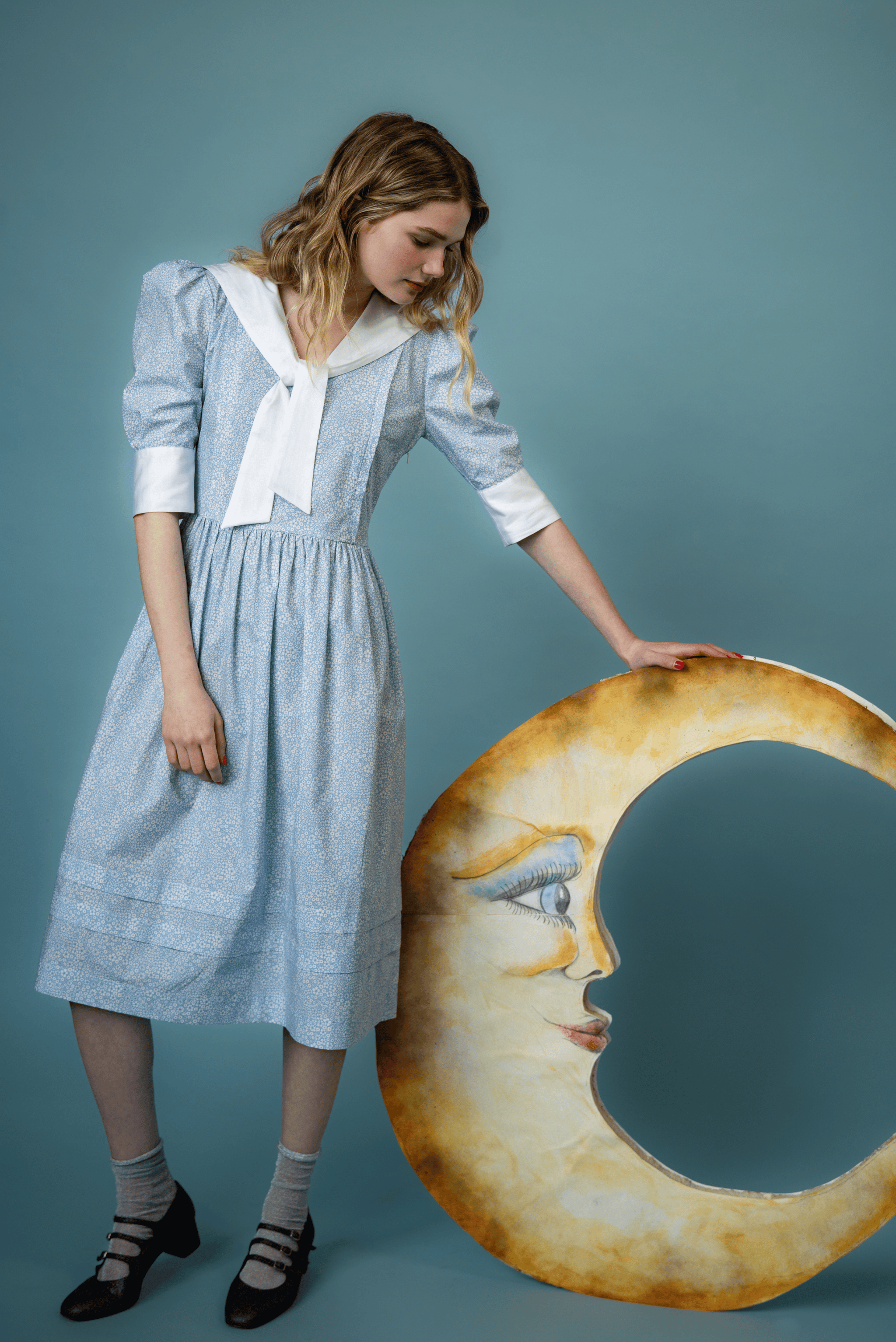 Shop Wendy Dress Light Blue Liberty Print Mid Sleeve - O Pioneers Shop Wendy Dress Light Blue Liberty Print Mid Sleeve - O Pioneers