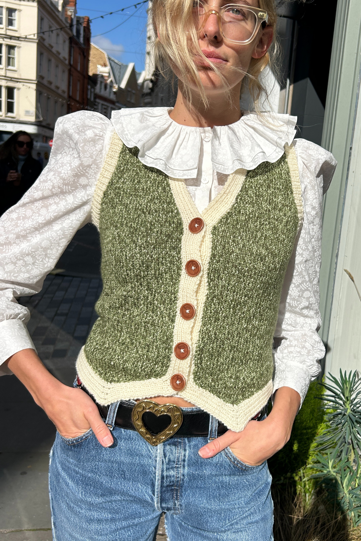 Annie Hand-Knitted Waistcoat - Green